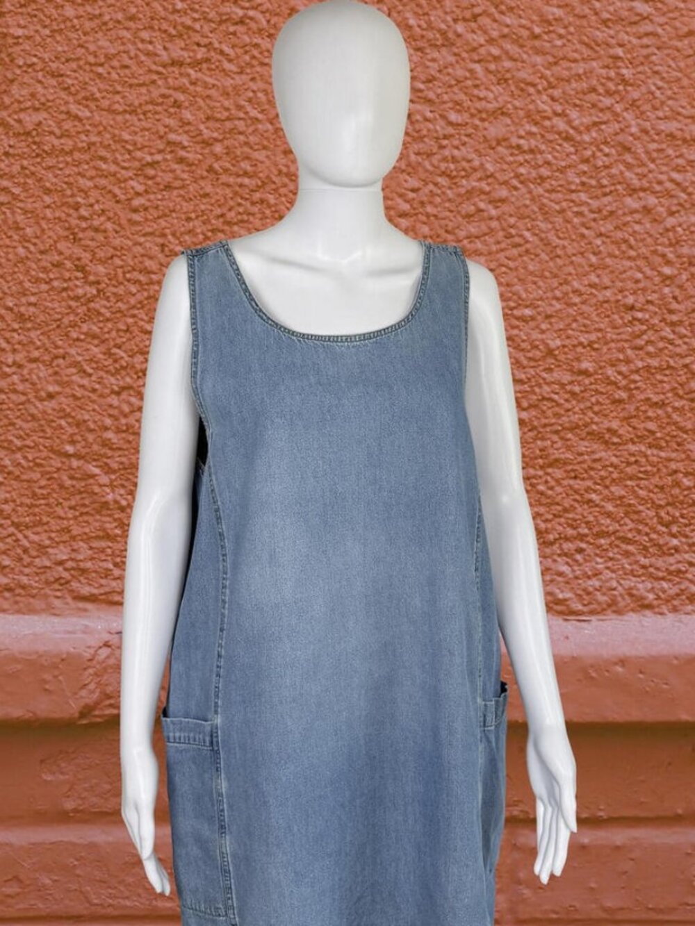 Vintage 90s Denim Dress Mini Pinafore Sleeveless Jean Dress Large Erika & Co